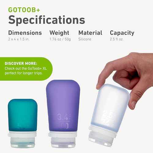 humangear GoToob+ (Medium) | Refillable Silicone Travel Bottle | Locking Lid | Food-Safe Material | Clear, Medium (2.5 fl.oz.; 74ml)