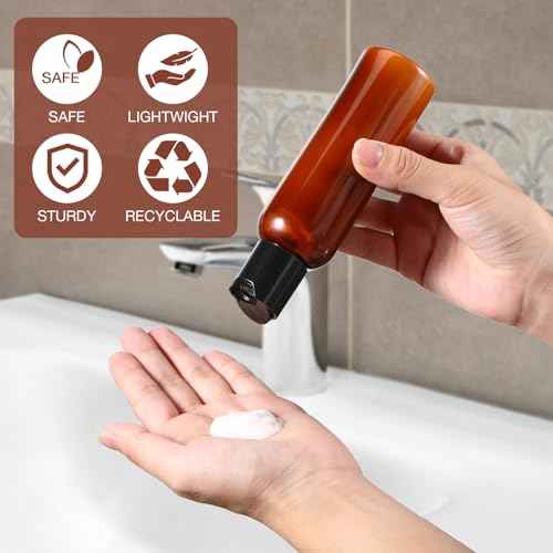 Mimorou 50 Pieces 4oz Plastic Squeeze Bottles with Disc Top Flip Cap Empty Amber Refillable Containers Small Travel Toiletry Bottles for Lotion Shampoo Oil Body Soap Creams