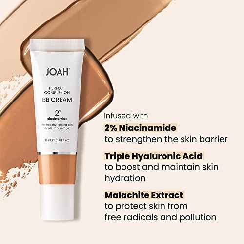 JOAH Beauty Perfecting BB Cream with Hyaluronic Acid and Niaciminade, Korean Makeup with Medium Buildable Coverage, Evens Skin Tone, Lightweight, Semi Matte Finish, Fair with Warm Undertones
