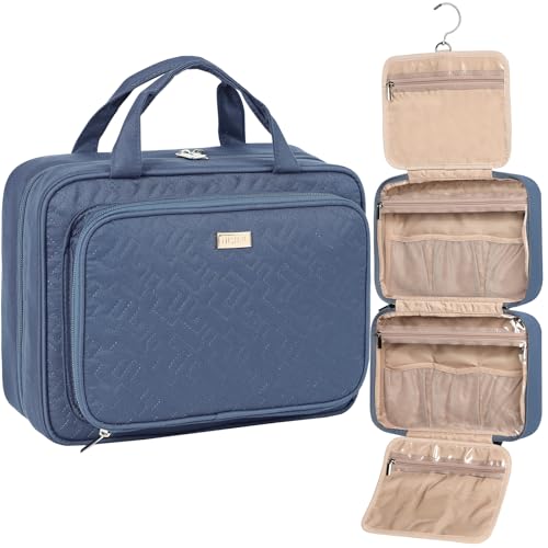NISHEL Hanging Travel Toiletry Bag, Visible Makeup Organizer, Cosmetic Case for Journey Accessories, Bathroom Shower, Aegean-Blue