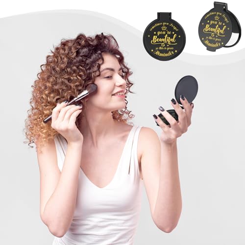 18 Pcs 2.76 Inch Inspirational Compact Mirror Bulk Party Favors Quinceanera Gift Purse Small Mirror Pocket Mini Gifts for Women Adult Coworker Halloween Christmas Friends (Black)