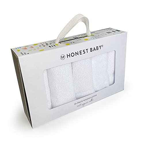 HonestBaby 10-Pack Terry Wash Cloths in Gift Box 100% Organic Cotton for Infant Baby Boys, Girls, 10-Pack White, One Size