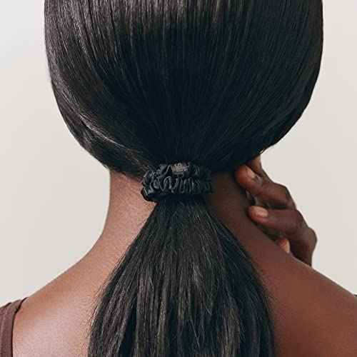 slip Silk Skinny Scrunchies - Black | Set of 4 Skinny Scrunchies | 100% Mulberry Silk, Anti-Crease, Gentle on Hair, Reduces Breakage | Stylish & Durable, Ideal for All Hair Types
