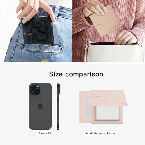 Pink Magnetic Refillable Makeup Palette with Mirror ? Lightweight, Durable, Travel-Ready Case for Eyeshadow, Blush, Lipstick ? Includes Spatula & 20 Stickers ? Small, Waterproof Paperboard