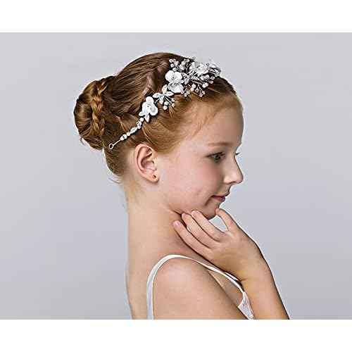 Ideal Swan Girl Headpiece Accessory, Girl Hairbands Pearl Crystal Headband Princess Wedding Bride Hair Pins Clips Tiara for Women and Girls Suitable for Shows, Children' Day (White)