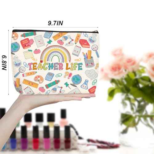 Inspirational Rainbow Teacher Gifts Makeup Bag Cosmetic Bag Teacher Appreciation Gifts Teacher Stuff Funny Graduation Retirement Gifts for Women Coworker Friend Birthday Christmas Teacher of The Year