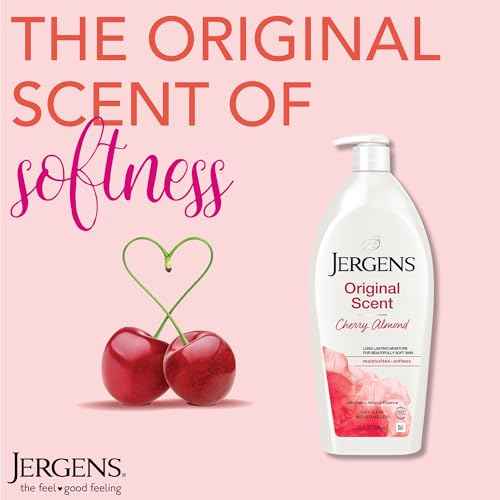 Jergens Original Scent Dry Skin Body Lotion, Hand and Body Moisturizer, Cherry Almond Essence, Dermatologist Tested, 32 Oz