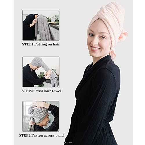 2 Packs Large Microfiber Hair Towels for Women, Super Absorbent & Quick Dry Hair Towel Wrap for Curly Hair Long & Short Hair- Anti-Frizz Hair Turbans for Wet Hair - 27.5''*39.4''