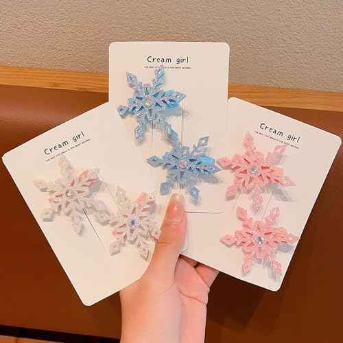 6 Pcs Snowflake Hair Clips, Winter Hairpin, Blue White Pink Snowflake Barrettes, Women Christmas Party Festive Princess Hair Accessories