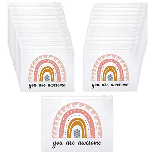 Amylove 100 Pcs Cosmetic Makeup Bag Bulk for Women Inspirational Zipper Pouch Rainbow You Are Awesome Travel Pouch Toiletry Bag for Women Girls Teacher Friend Birthday Party