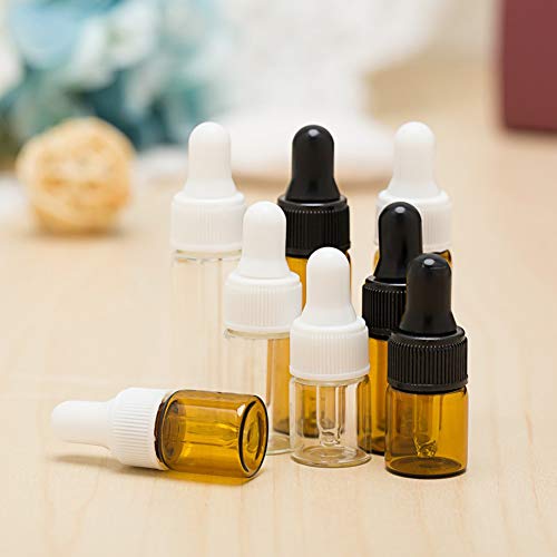 100Pcs 3ml Clear Mini Cute Glass Essential Oil Dropper Bottles with Eye Dropper Dispenser for Perfume Cosmetic Liquid Aromatherapy Sample Storage Jar Vial Containers Kitchen Tool, White Cap