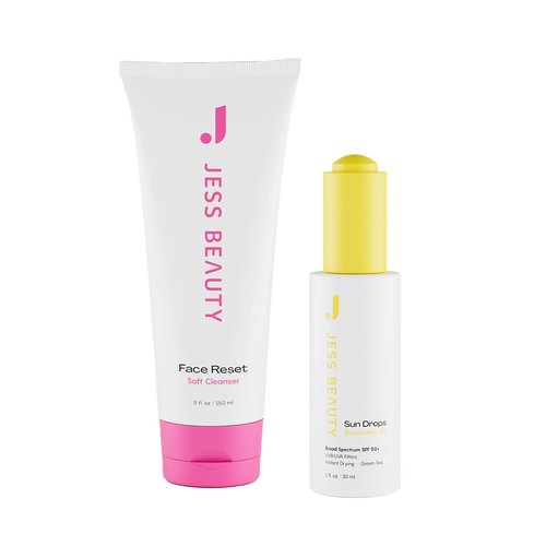 JESS BEAUTY | Make Him Wear It Kit Face Reset Cleanser 5 fl. oz, Sun Drops SPF 50+ Sunscreen Oil 1 fl. oz