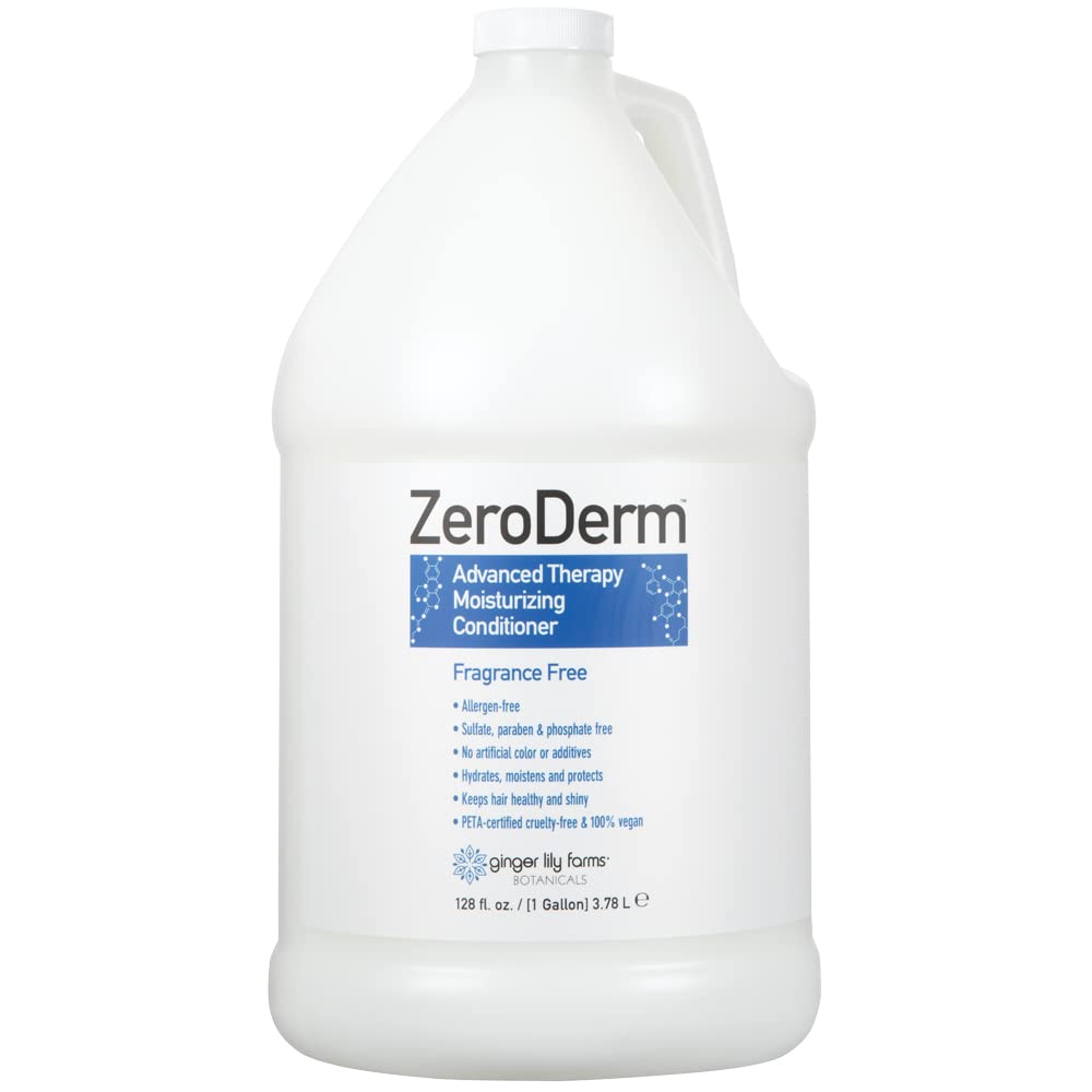 Ginger Lily Farms Botanicals ZeroDerm Advanced Therapy Moisturizing Conditioner for All Hair Types 100 Vegan CrueltyFree Fragrance Free 1 Gallon Refill Pack of, White, Unscented, 4 Count, (Pack of 4)