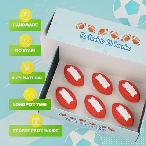 6pc Sporty Kids Bath Bombs with Surprise Inside - Perfect for Birthdays, Holidays (Football)