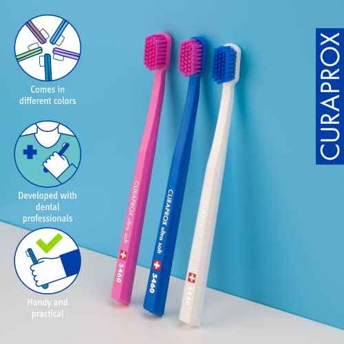 Curaprox CS 5460 Ultra-Soft Toothbrush ? for Sensitive Teeth & Gums | Gentle Plaque Removal | 3-Pack |Random Colour