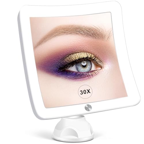 Fabuday 30X Lighted Magnifying Mirror with Lights - Makeup Mirrors with Suction Cups and Magnification for Bathrooom, Dual Power Supply, Adjustable Lighting, Light Up Magnified Mirror Square