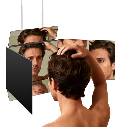5 Way Mirror for Self Hair Cutting, 360 Haircuts Mirror Men for Barber Use Tools, to See Back of Head, Tri Fold with Portable Height Adjustable Telescoping Hooks
