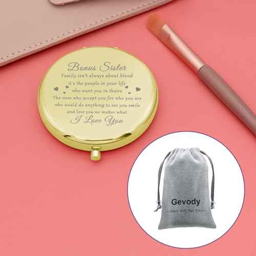Bonus Sister Gifts for Women Compact Mirror Sister in Law Gifts from Sister in Law Stepsister Gifts Friendship Gifts for Unbiological Sisters Bonus Sister Wedding Birthday Gifts Pocket Makeup Mirror