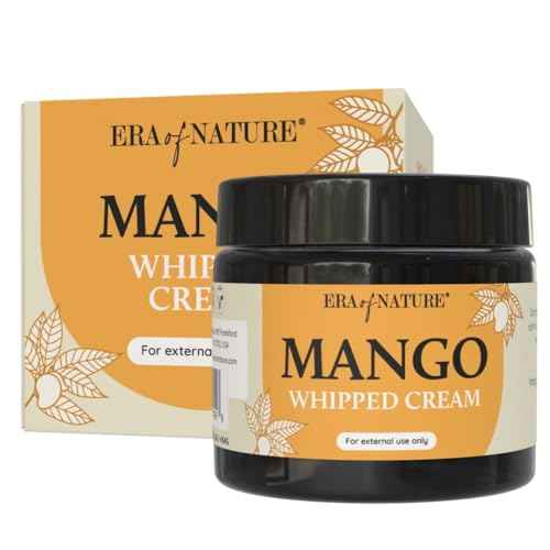 era of nature Mango Whipped Body Cream for Women 8oz - Lightweight Whipped Lotion with Pure Mango - Non-Greasy Body Butter Cream Lotion & Balm Moisturizer for Face, Hair & Dry Skin, Vegan Skincare