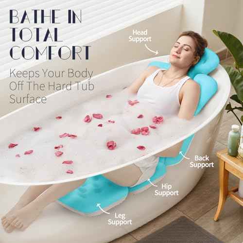 Full Body Bath Pillow for Bathtub, Thick Bathtub Cushion with Laundry Bag, Luxury Tub Pillow for Bath for Headrest Neck and Back Support Ocean Blue 51" x 16"