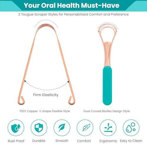 2Pcs Copper Tongue Scraper, Tongue Cleaner Set for Adults Kids, Stainless steel Wide Double Blades Oral Tongue Brush Cleaning Scrapping Sweeper for Fresh Breath and Mouth Hygiene Care with Travel Bag