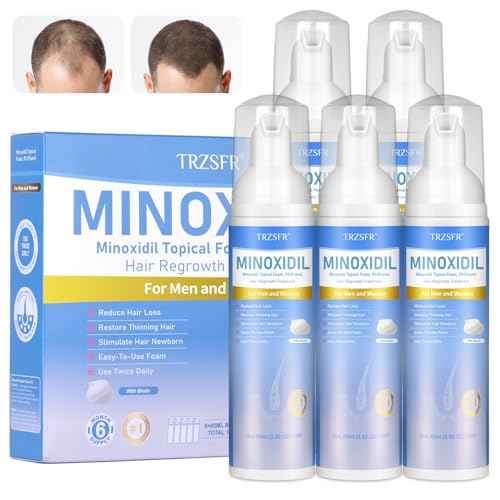 5% Minoxidil Foam for Men & Women, Hair Regrowth Treatment for Thinning Hair & Beard Growth, Extra Strength Topical Foam, Clinically Proven Hair Loss Treatment, 6 Month Supply (14OZ Total)