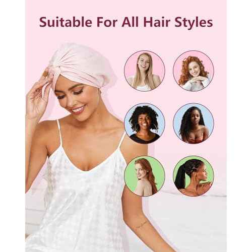 Adjustable Silk Satin Hair Bonnet for Sleeping, Double Layer Hair Wrap Sleep Cap Turban for Women Men, Curly Straight Long Large Braid Unisex (Royal Pink)
