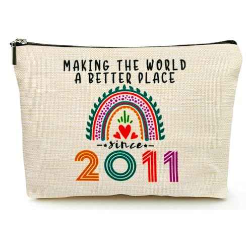 14 Year Old Girl Gift Ideas, 14th Birthday Gifts for Teenage Girls, Funny 2011 Birthday Decorations Makeup Bags for Sister, Daughter, Niece, Christmas, Best Cosmetic Travel Pouch for Teen Girls Stuff