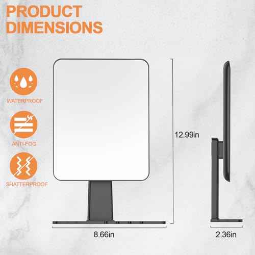 Shower Mirror Fogless for Shaving, Fogless Mirror for Shower with Razor Holder, NO-Drilling & Removable, Shatterproof & Waterproof with 2 Adhesive Hooks