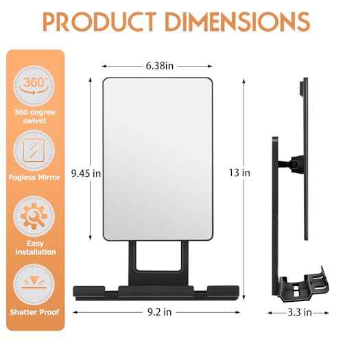 deweisn Fogless Shower Mirror, 360¡Æ Rotation Adjustable Shaving Mirror,Bathroom Shower Mirror with Multifunctional Storage Tray and Razor Holders