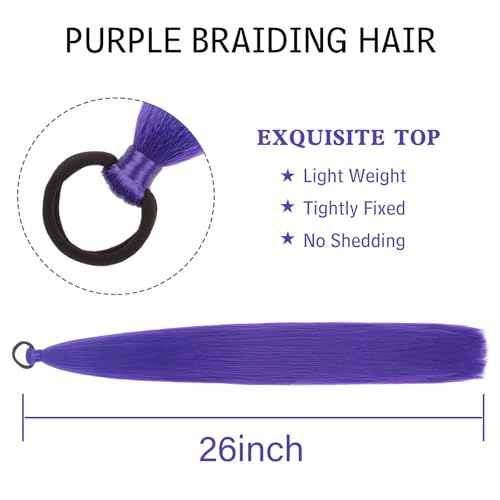 2 Packs Purple Ponytail Extension with Elastic Tie for women, 26 inch Wrap Around Braid Hair Extensions Halloween Costume Cosplay