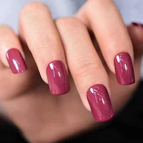 Glossy Finished Dark Rose Pink Press On Nails Medium Length Squoval Women Girls Nail Art Tips Salon DIY Manicure Reusable Fake Nails for Daily Office Home