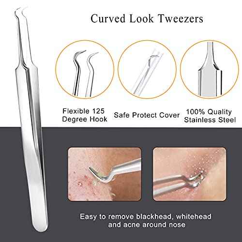 Pimple Popper Tool Kit - 6 Pcs Blackhead Remover Comedone Extractor Tool Kit with Metal Case for Quick and Easy Removal of Pimples, Blackheads, Zit Removing, Forehead, Facial and Nose(Silver)