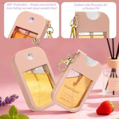 AIERSA Hand Sanitizer Spray Case Compatible with Touchland, Silicone Hand Sanitizer Case Holder with Keychain for Touch Land Mist Case 1FL. OZ (Blush Beige)