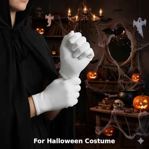 4 Pairs White Gloves, Breathable Cotton Gloves for Dry Hands Sleeping, Washable Eczema Moisturizing Glove Overnight for Women Men, Halloween Wedding Costume Work Glove for Serving Inspection