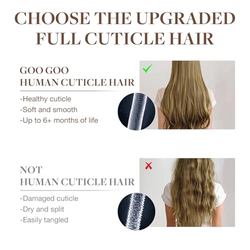 GOO GOO Invisi Edge Clip in Hair Extensions 18inch 130g 7Pcs Injected Seamless PU Clip in Hair Extensions, Virgin Real Human Hair, 1B Natural Black