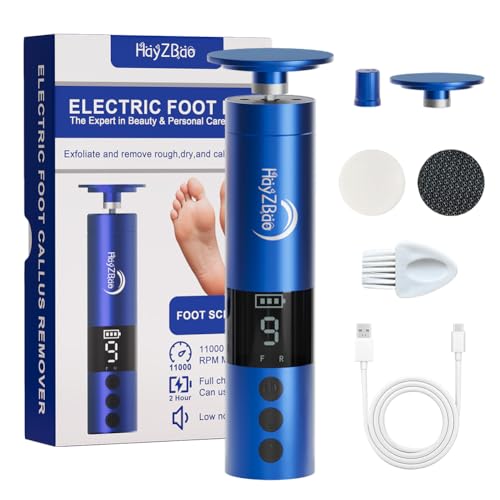 11000 RPM Rechargeable Electric Foot Callus Remover with 2Glass Sander Discs - Cordless Foot Scrubber,Professional Pedicure Tool for Dead Skin and Calluses,Electric Foot File - Blue