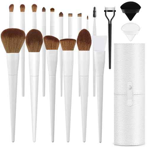 Makeup Brushes With Case 20PCs Professional Makeup Brush Set, Foundation Powder Eyeshadow Brush Set Eyebrow Concealer Contour Travel Brushes Kit with Holder & 2 Powder Puff-White
