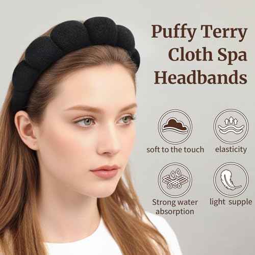 2 Pack Spa Headband for Washing Face, Cute Puffy Bubble Skincare Headband, Soft Terry Cloth Makeup Hair Band for Women Getting Ready Routine