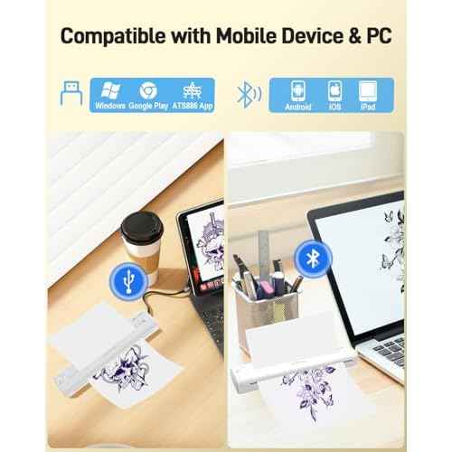 YILONG Tattoo Stencil Printer, Bluetooth Thermal Transfe Machine - Portable ATS886 Tattoo Printer Machine for Tattoo Artists & Beginners Tattoo Supplies,Compatible with Smartphone/Pc