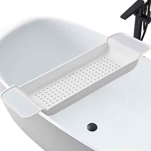 Bath Tub Tray - Stretchable, Strong Load-Bearing, Plastic, Anti-Slip Design - Ultimate Bathtub Caddy Tray (White)