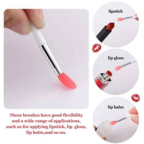 20 Pcs Silicone Lip Brush Covers and Brushes for Lip Sticks, Gloss, Balm and Other Cream Makeup Products(Pink, White)