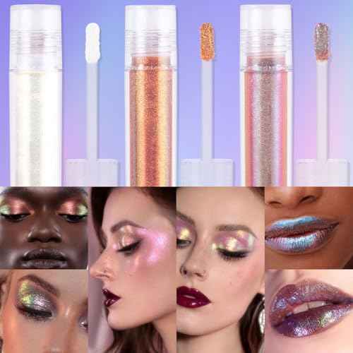 Liquid Glitter Eyeshadow,Vibrant Color Shifting Holographic Eyeshadow Long Lasting Liquid Eyeshadow Smooth and Creamy Glitter Eyeshadow Highly Pigment Iridescent Makeup 0.14 Fl Oz (03, 0.14)