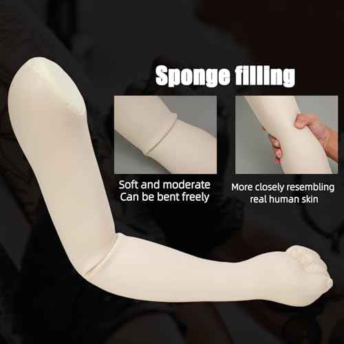 HUOXOU Silicone Arm, Tattoo Practice Arm, 24.8 inch 1:1 High Simulation Tattooing Skin, Fake Arm, Silicone Hand, Tattoo Skin Practice, Easy to Color, White