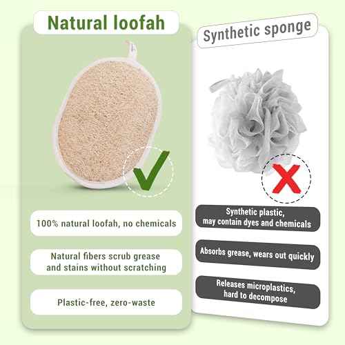 Vietnamese Natural Loofah Exfoliating Body Scrubber Pads, 100% Plant-Based Shower Luffa Sponge, Bath Loofah for Women Men, 2-Pack
