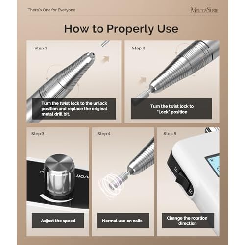 MelodySusie Entry-Level Clip-On Cordless Nail Drill, SC320H 30000RPM Popular Classic E-File with LCD Display for Manicure Shaping & Gel Removal, Perfect for Training, Nail Art Practice & Home Use