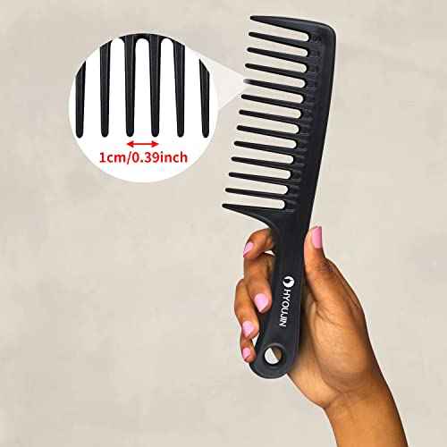 HYOUJIN Black Large Wide Tooth Detangler Paddle Brush - Best Styling Comb for Curly, Wet, Long Hair