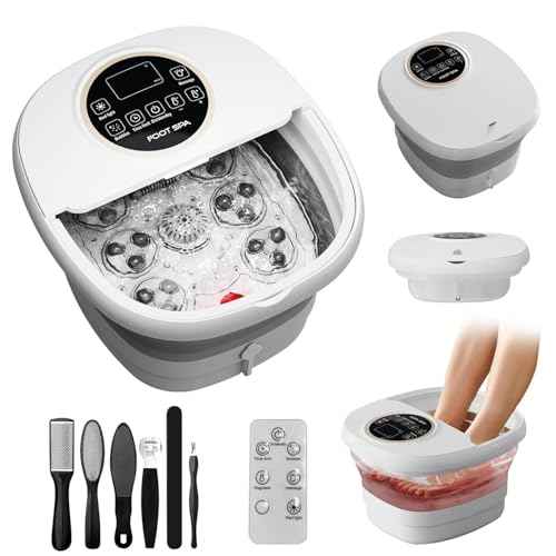 Olixie Electric Pedicure Foot Spa with Bubble and Heat,Collapsible Foot Soaking Tub with Remote Control,Pedicure Tools for Feet and Automatic Foot Massager,Foot Bath Soak Tub Beige