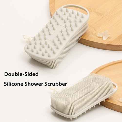 2 PC Silicone Body Scrubber, 2 in 1 Exfoliating Shower Bath Scrubber, Soft Silicone Loofah for Sensitive Skin, Shower Hair Scalp Massager, Easy to Clean, Lather Well (Grey&Black)