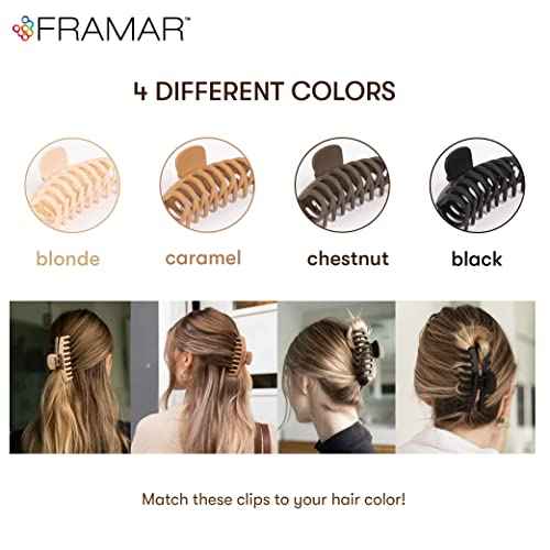 FRAMAR Extra Large Claw Clips For Thick Hair ? Hair Claws Pack, Large Hair Clips For Thick Hair, Claw Clip Pack, Hairclips, Hairclips. For Women, Ganchos Para El Cabello ? Non Slip Matte Finish